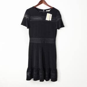 Michael Michael Kors Women’s Black Knit Cocktail Dress Sheer Quiet Luxury Medium